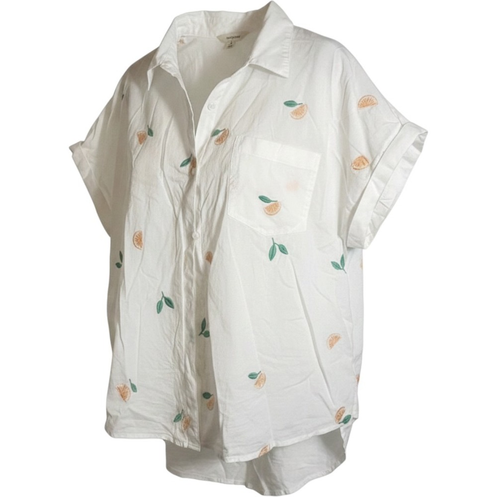 Lucky Brand Button Down Shirt Embroidered Orange Slices Size Large cotton